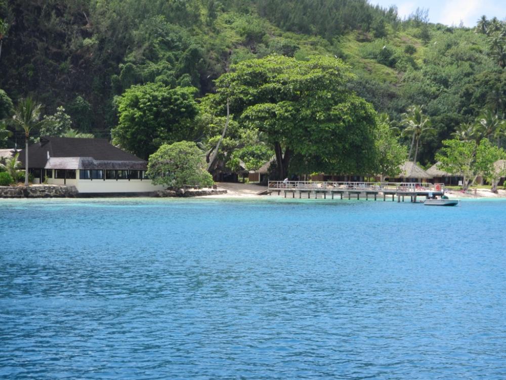 View of Relais Mahana resort on the shore.